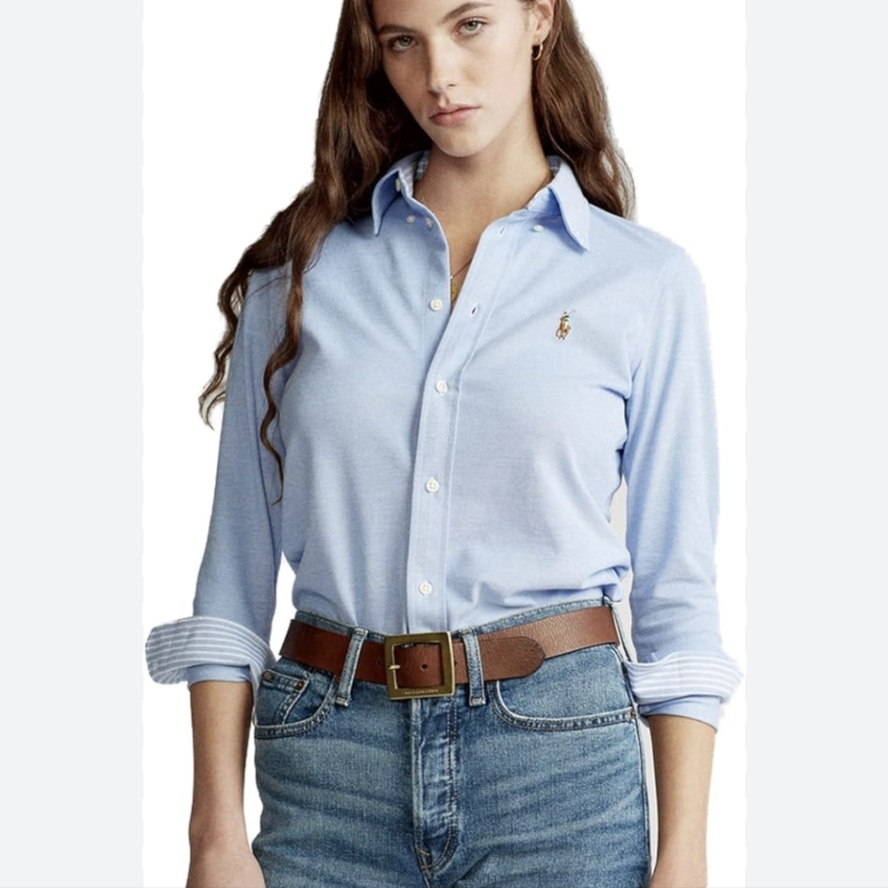 Ralph Lauren Blue Knit Oxford Shirt Slim Fit